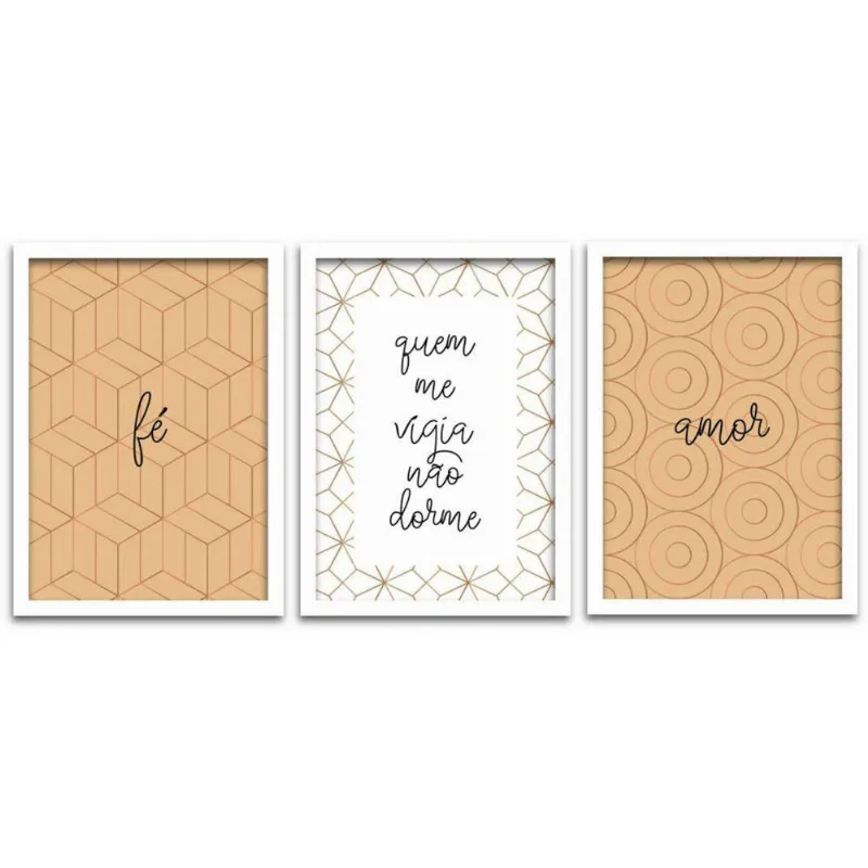 Conjunto Quadros Decorativos 3 peças MDF 20x30 Fé e Amor