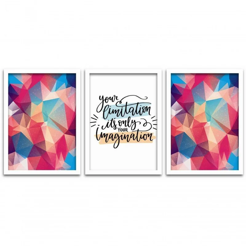 Kit Quadros 3 Pçs Mdf 30x40 Forma Frases 2 Moldura Branca