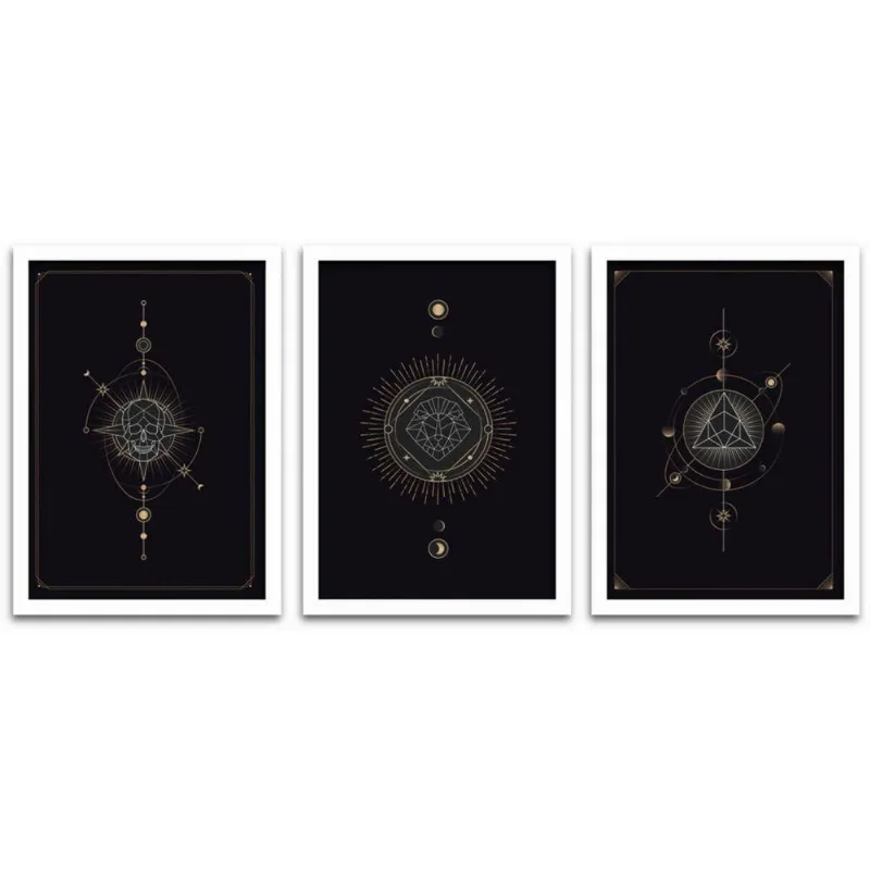 Kit 3 Quadros Mdf 30x40 Astrologia Titulos Moldura Branca