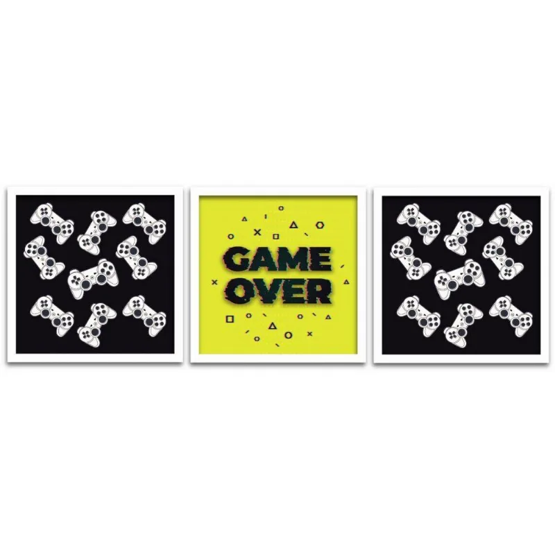 Conjunto Quadros Decorativos 3 peças 50x50 Gamer