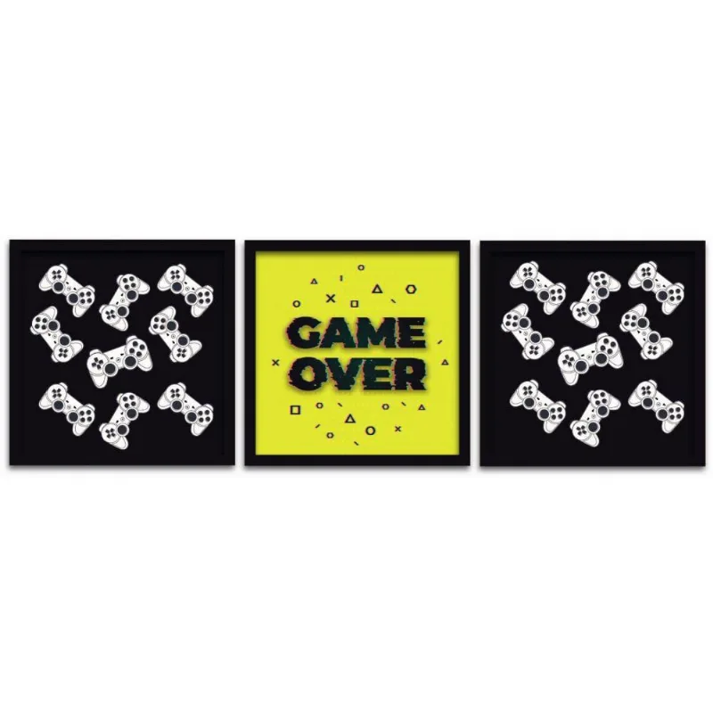 Conjunto Quadros Decorativos 3 peças 50x50 Gamer