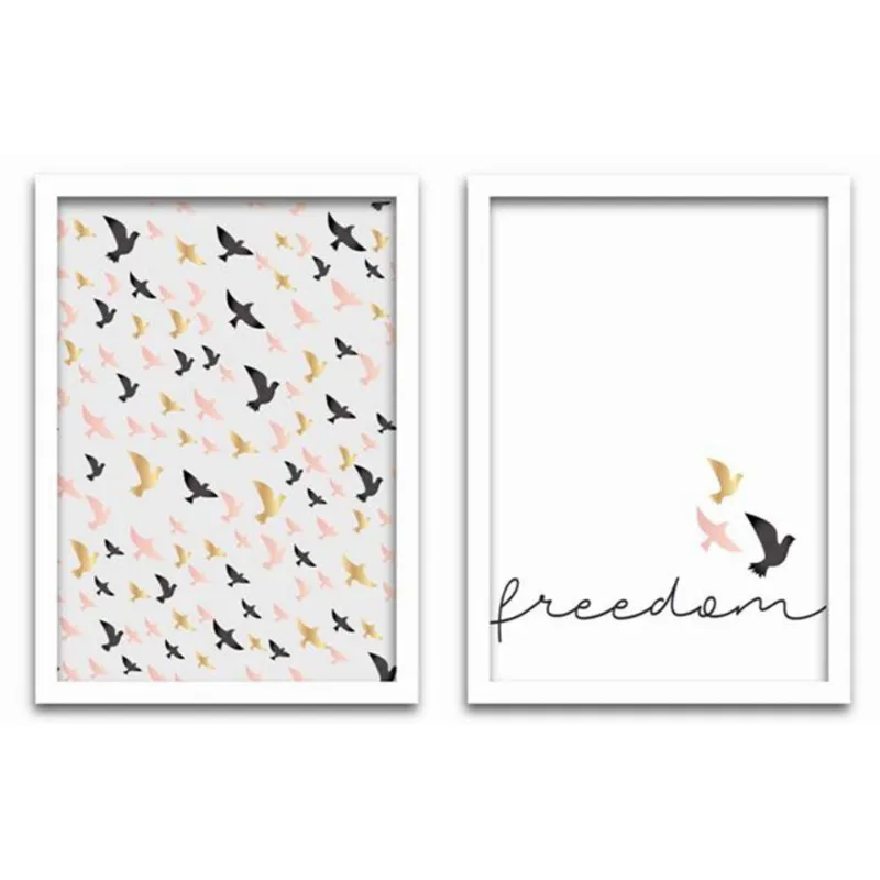 Quadros Decorativos 2 Peças 40x60cm Freedom Pássaros Branca