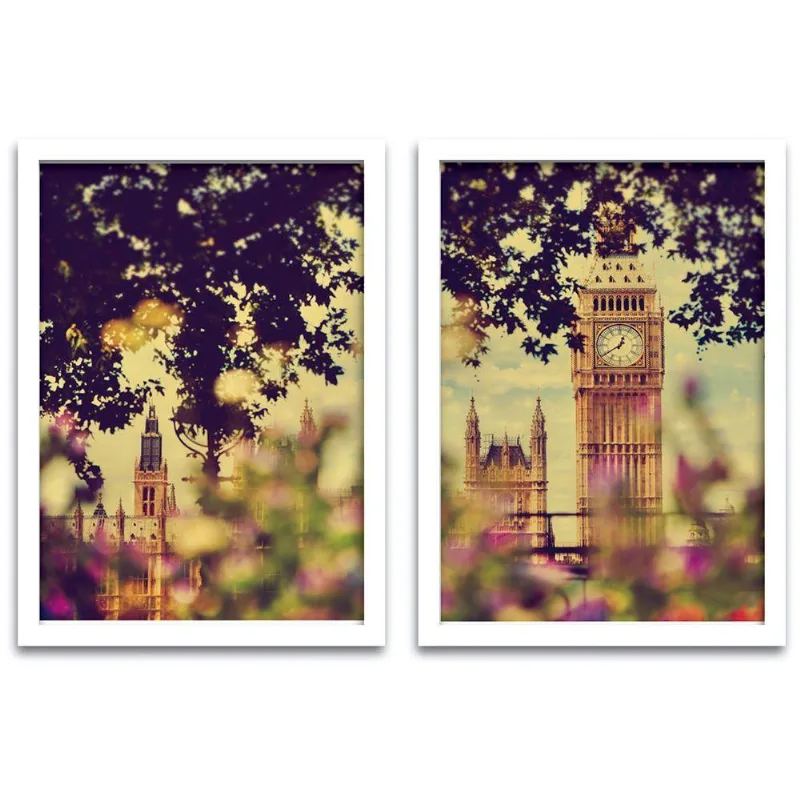 Conjunto Quadros 2pçs 40x60 Londres Moldura Branca