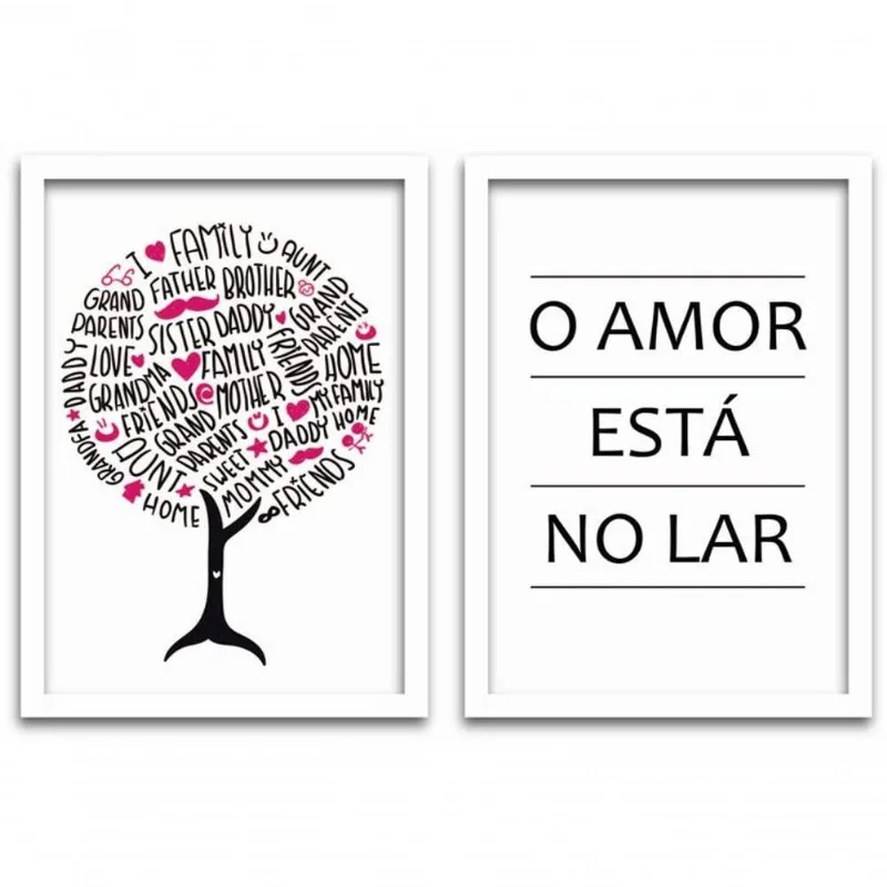 Conjunto Quadros 2pçs 40x60 Amor No Lar Moldura Branca