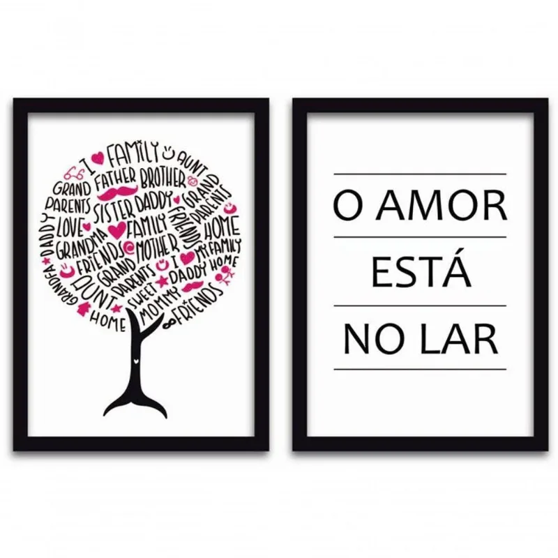 Conjunto Quadros 2pçs 40x60 Amor No Lar Moldura Preta