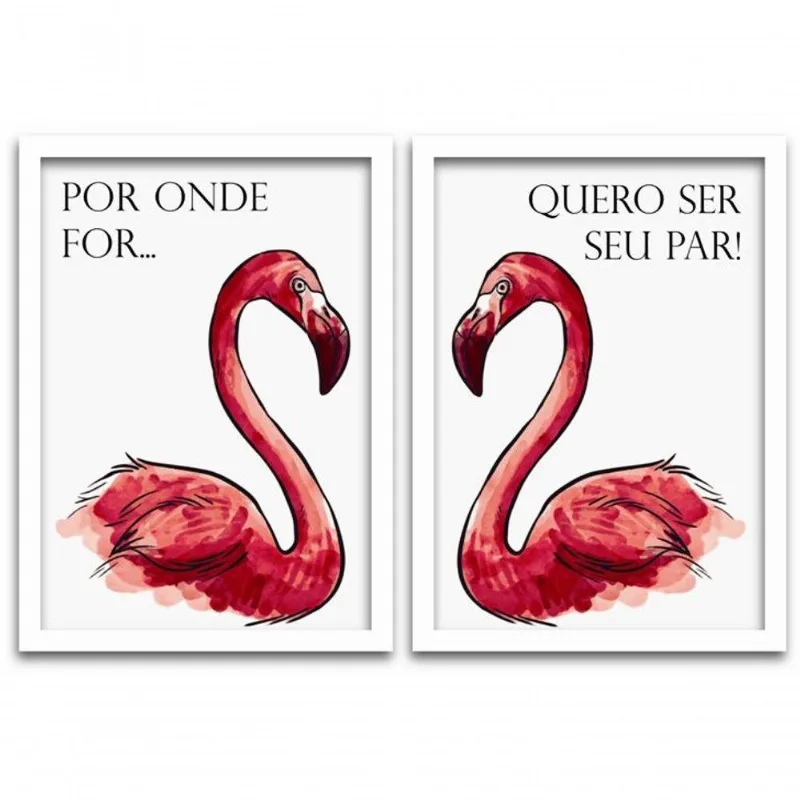 Conjunto Quadros 2pçs 40x60 Quero Ser Seu Par Moldura Branca
