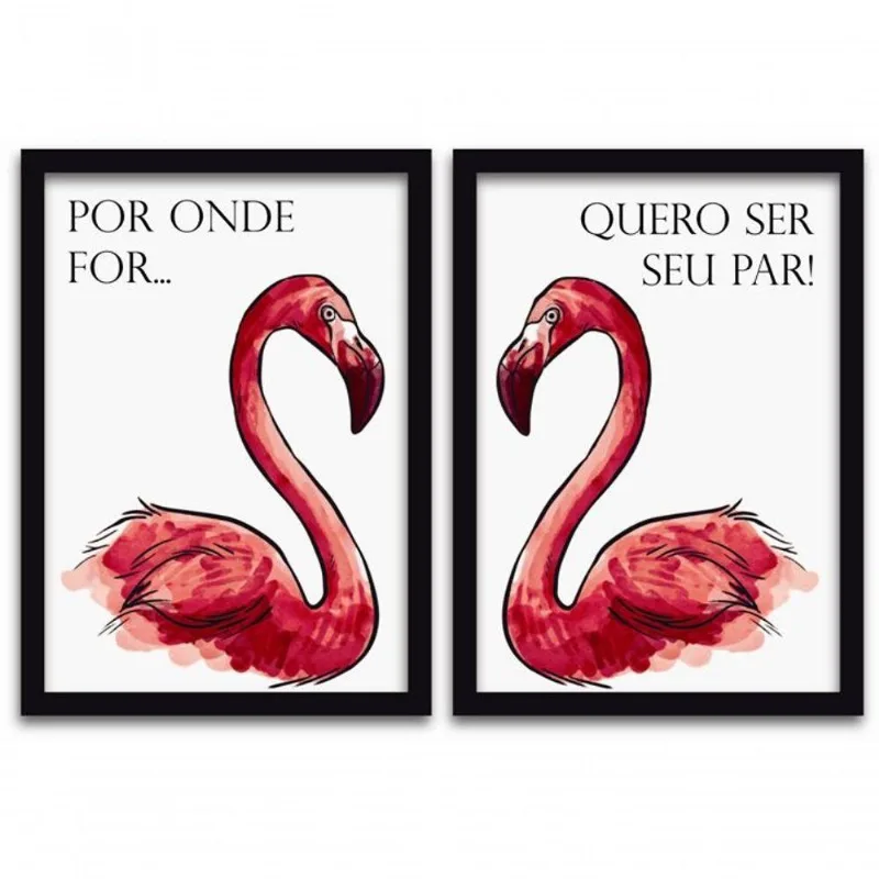 Conjunto Quadros 2pçs 40x60 Quero Ser Seu Par Moldura Preta