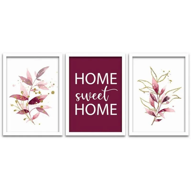 Quadros Decorativos 3Pç 40x60 Home Sweet Home Moldura Branca