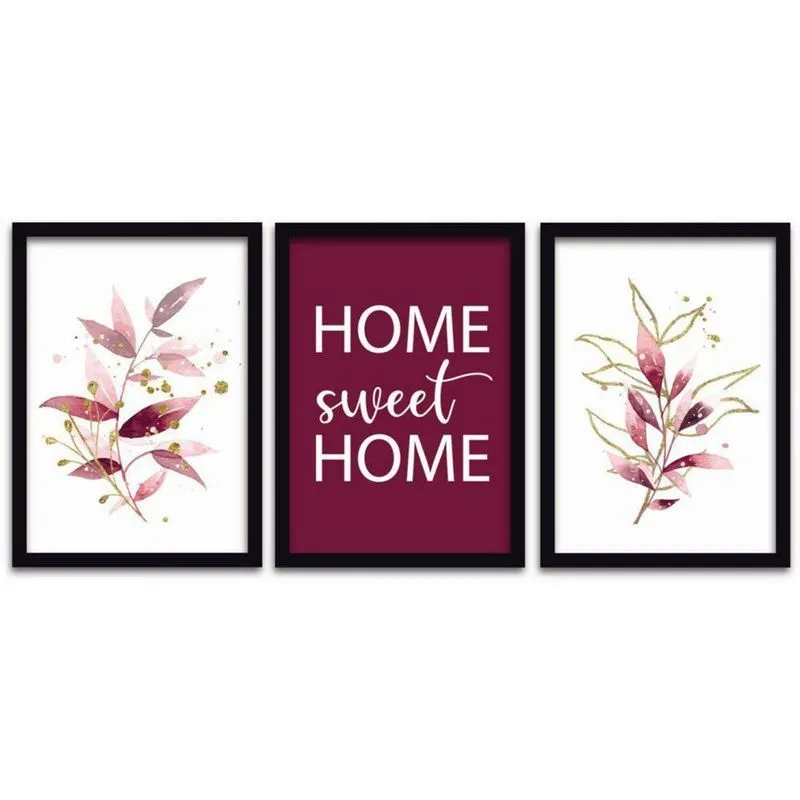 Quadros Decorativos 3Pç 40x60 Home Sweet Home Moldura Preta