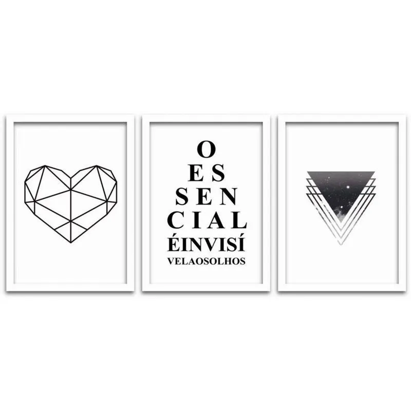 Quadros Decorativos 3 peças 40x60 Essencial Moldura Branca
