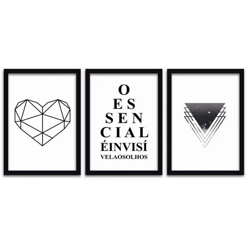 Quadros Decorativos 3 Peças 40x60 Essencial Moldura Preta