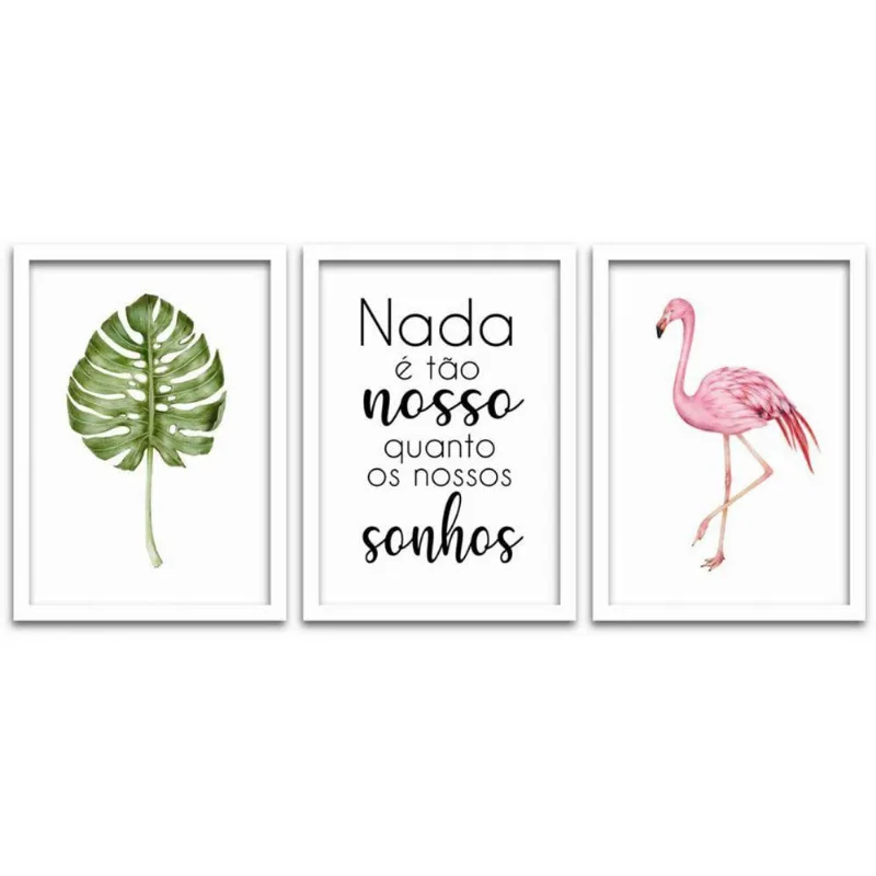 Quadros Decorativos 3 Pçs 40x60 Nossos Sonhos Moldura Branca