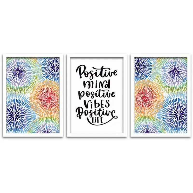 Quadros Decorativos 3 Pçs 40x60 Positive Mind Moldura Branca