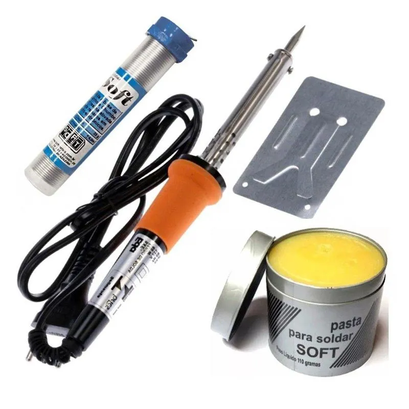 Kit Ferro De Solda Com Tubete Estanho + Pasta De Solda Voltagem 220v 55w