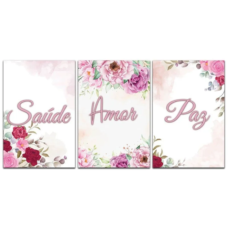 Kit Placas Quadros Decorativos 3 pçs 20x30 Saúde Amor e Paz