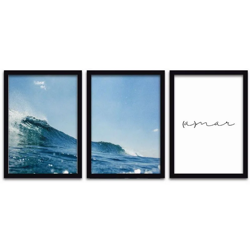 Quadros Decorativos 3 Peças 20x30 A Mar Moldura Preta