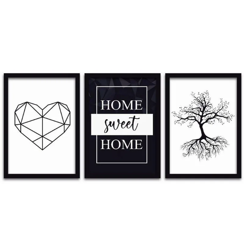 Kit 3 Quadros 20x30 Home Sweet Home Titulos Moldura Preta