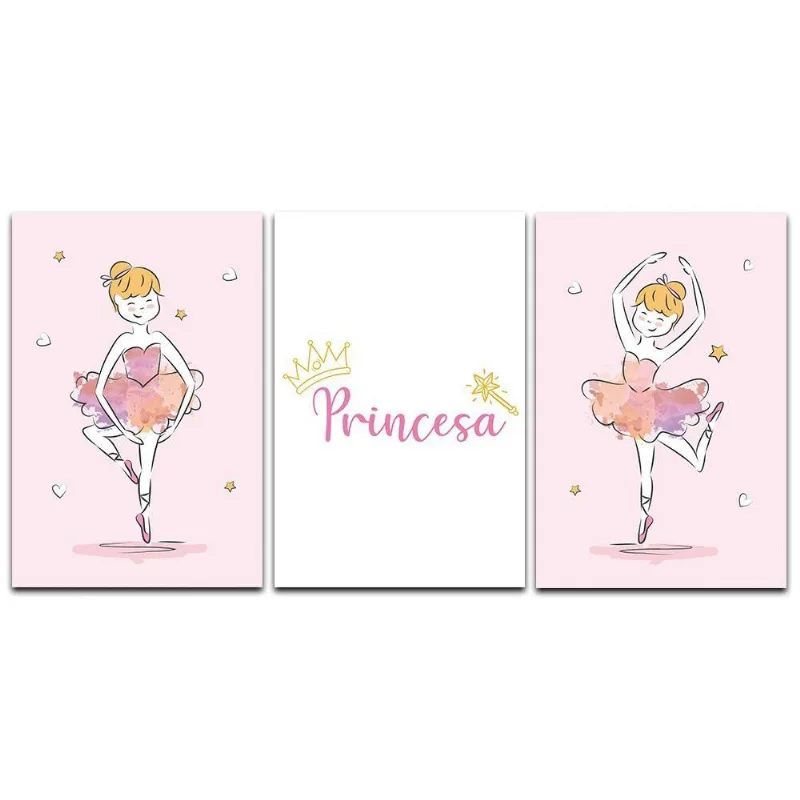 Kit Placas Quadros Decorativo 3 Peças 20x30 Menina Bailarina