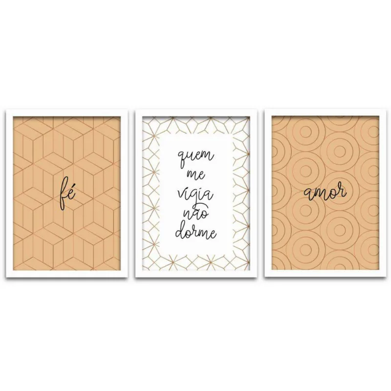 Conjunto Quadros Decorativos 3 Peças 40x60 Fé E Amor Titulos