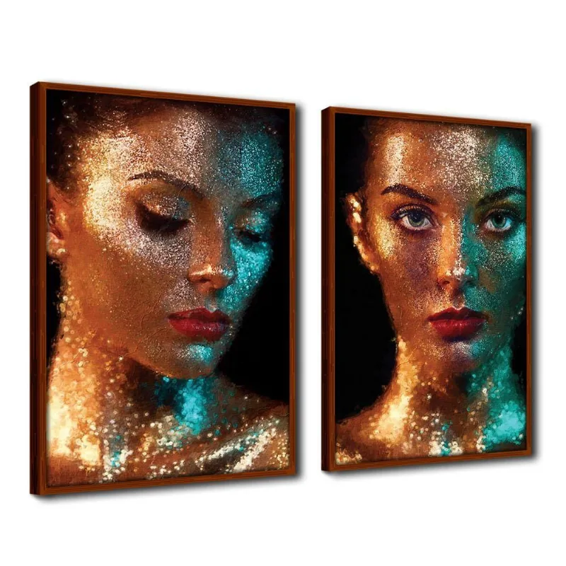 Quadro Textura Cx Alta Pele Dourada 2 Un 40x60 Ocre