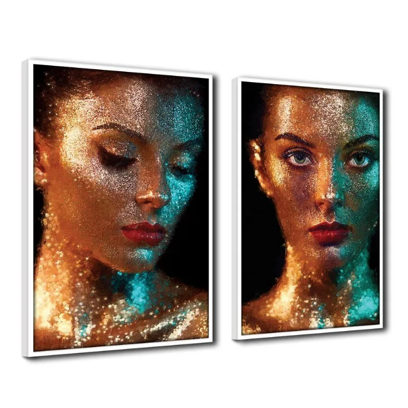 Quadro Textura Cx Alta Pele Dourada 2 Un 40x60 Branca
