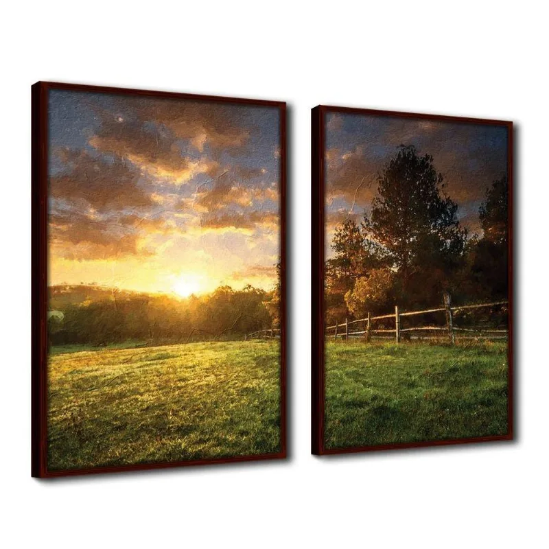 Quadro Decorativo Textura Cx Alta 2un 40x60 Campo Ensolarado Titulo Moldura Madeira