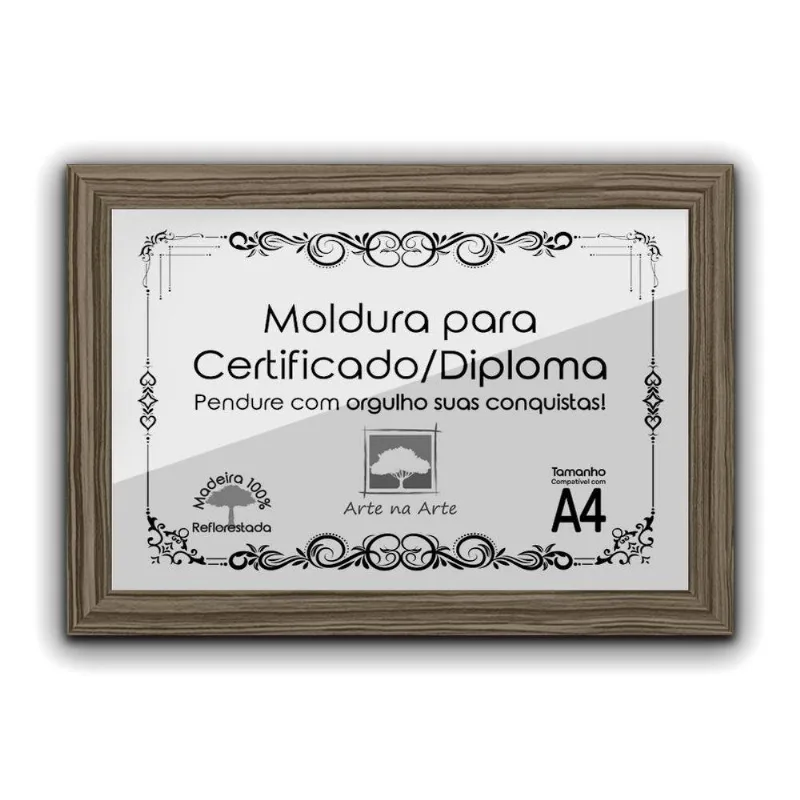 1 Certificado/diploma A4 Com Tela De Acetato E Mdf Titulo Moldura Madeira