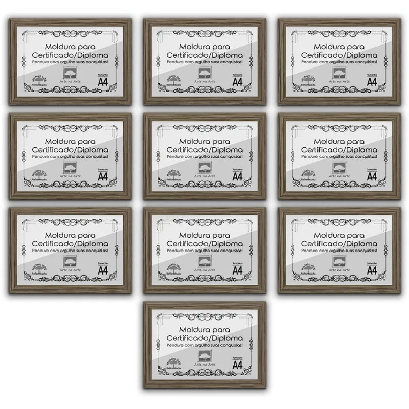 Kit 10 Certificados Diplomas A4 Com Tela De Acetato E Mdf Titulos Moldura Madeira
