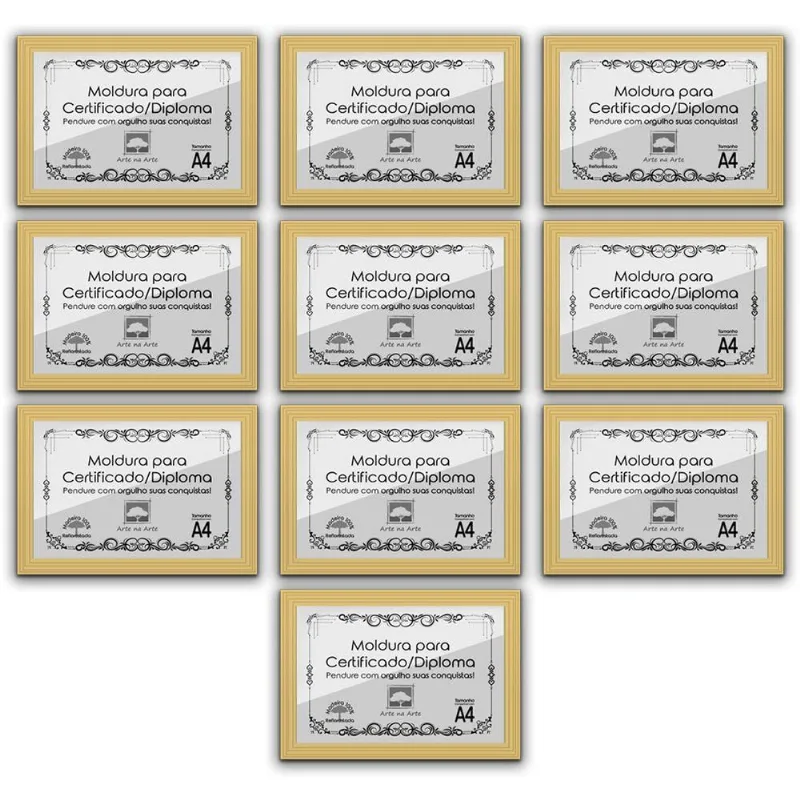 Kit 10 Certificados Diplomas A4 Com Tela De Acetato E Mdf Titulos Moldura Marfim