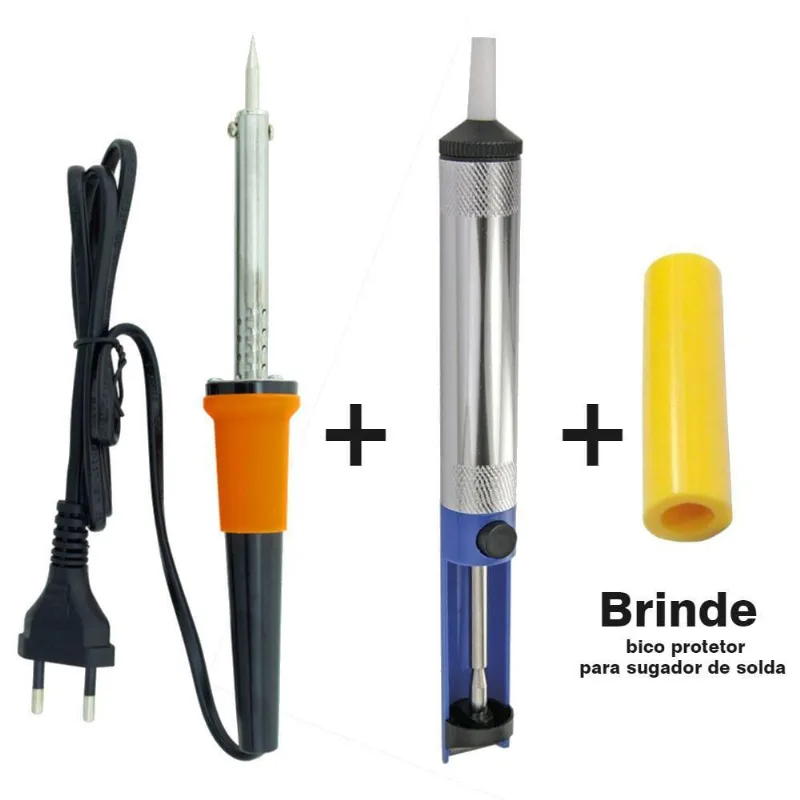 Kit Ferro De Solda Com Sugador E Bico De Silicone 220v 60w
