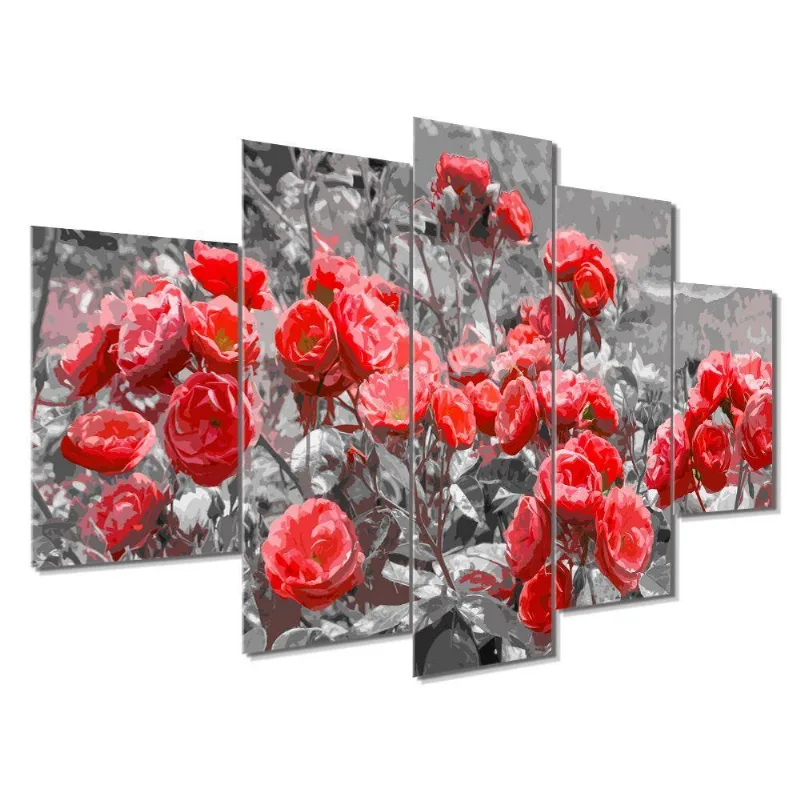 Kit 5 Placa Quadro Quarto Sala Flores Vermelha Rosas