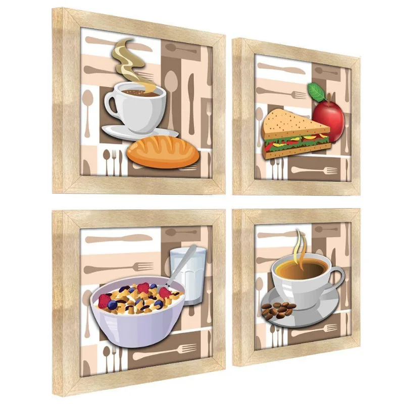 Quadro Cozinha Café Padaria Copa 20x20cm Kit 4 Un Carvalho