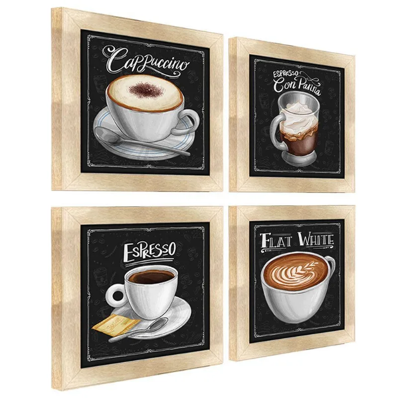 Quadro Café Expresso Padaria 12x12cm 4un Carvalho