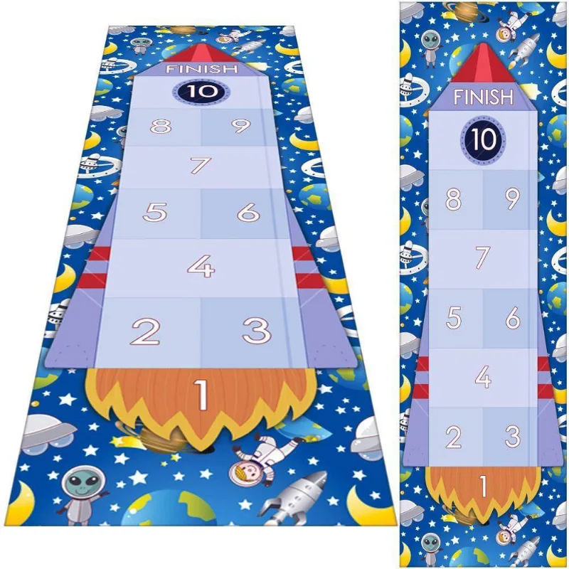 Tapete Amarelinha Infantil Ilustrado Criança Lona Titulo Amarelinha Astronauta Foguete