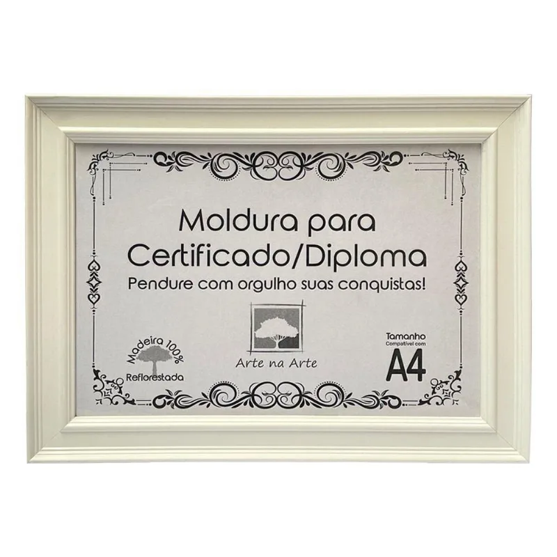 Moldura A4 Quadro Certificado Diploma Premium E Tela Acetato Titulo Moldura Branca
