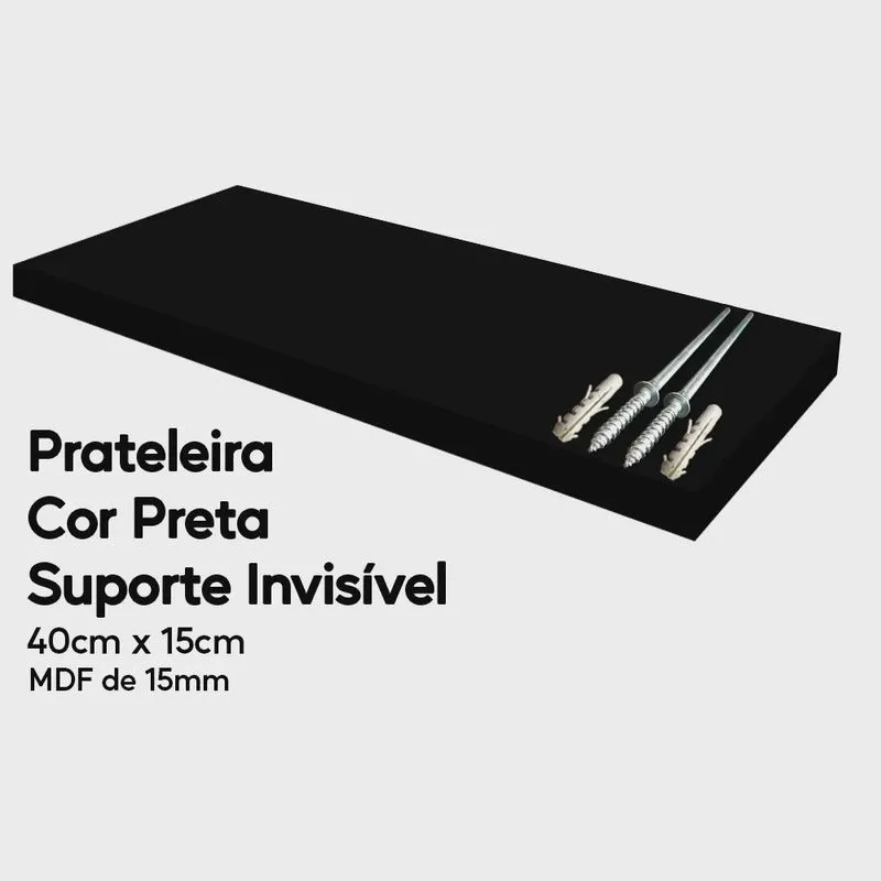 Prateleira Preta de Mdf 40x15 Suporte Invisível Decoração