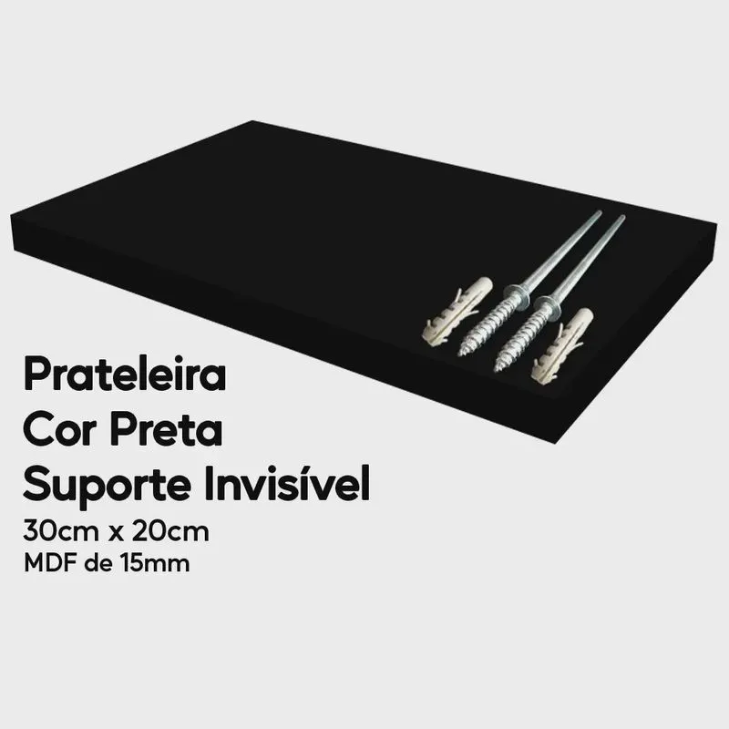 Prateleira Preta de Mdf 30x20 Suporte Invisível Decoração