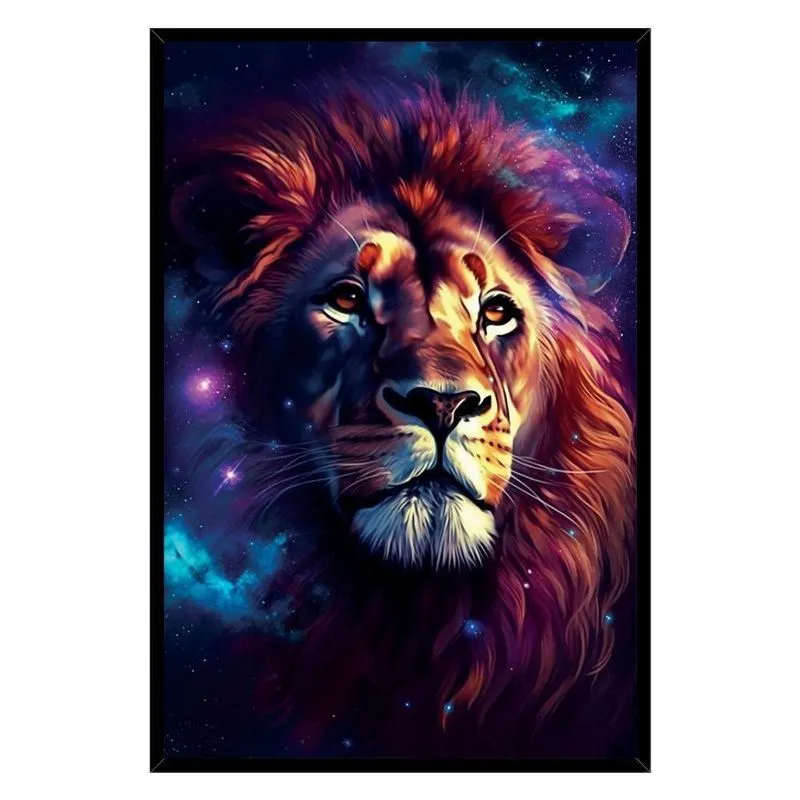 Quadro Decorativo Leão Judá Estrelas Universo Cx Alta 40x60 Título: moldura Preta