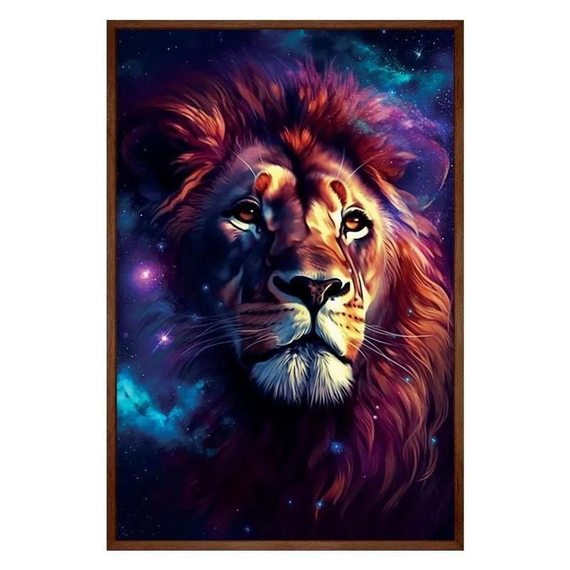 Quadro Decorativo Leão Judá Estrelas Universo Cx Alta 40x60 Título: moldura Madeira