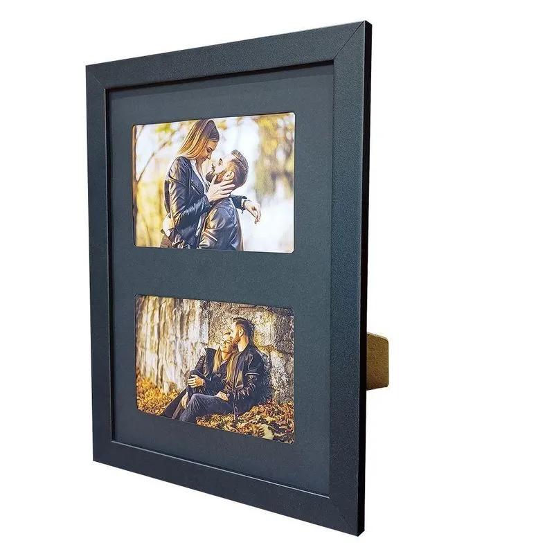 Porta Retrato Painel Quadro 21x30 Multi-fotos Com 2 Fotos 10x15 Títulos Moldura Preta Em Mdf