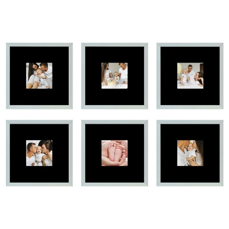 Kit 6 Quadros Porta Retrato Paspatur Preto 20x20 Moldura Branca