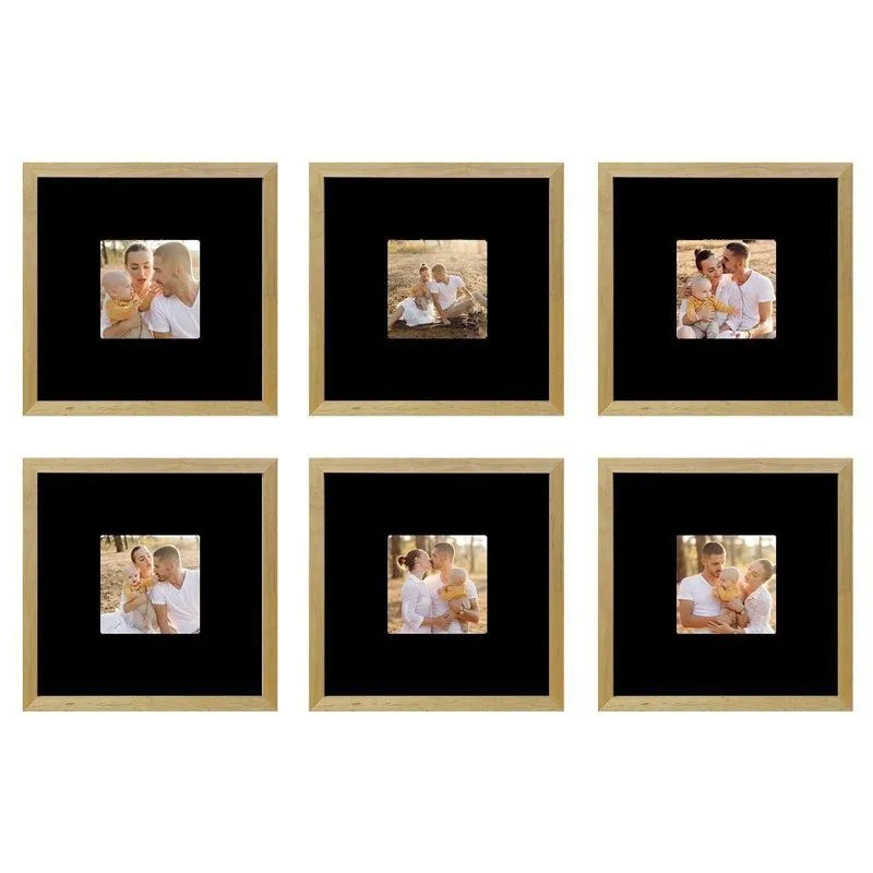 Porta Retrato Kit 6 Quadros Com Paspatur Preto Para Foto 10x10 Moldura Mel