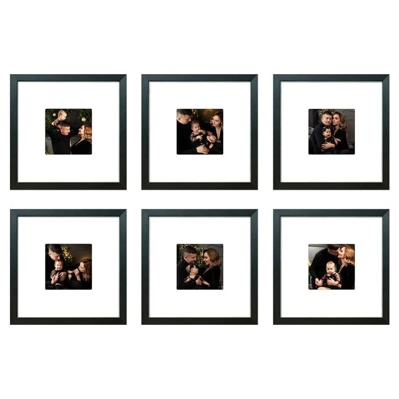 Kit 6 Quadros Porta Retrato Foto 10x10 Paspatur Branco 22x22 Moldura Moldura Preta