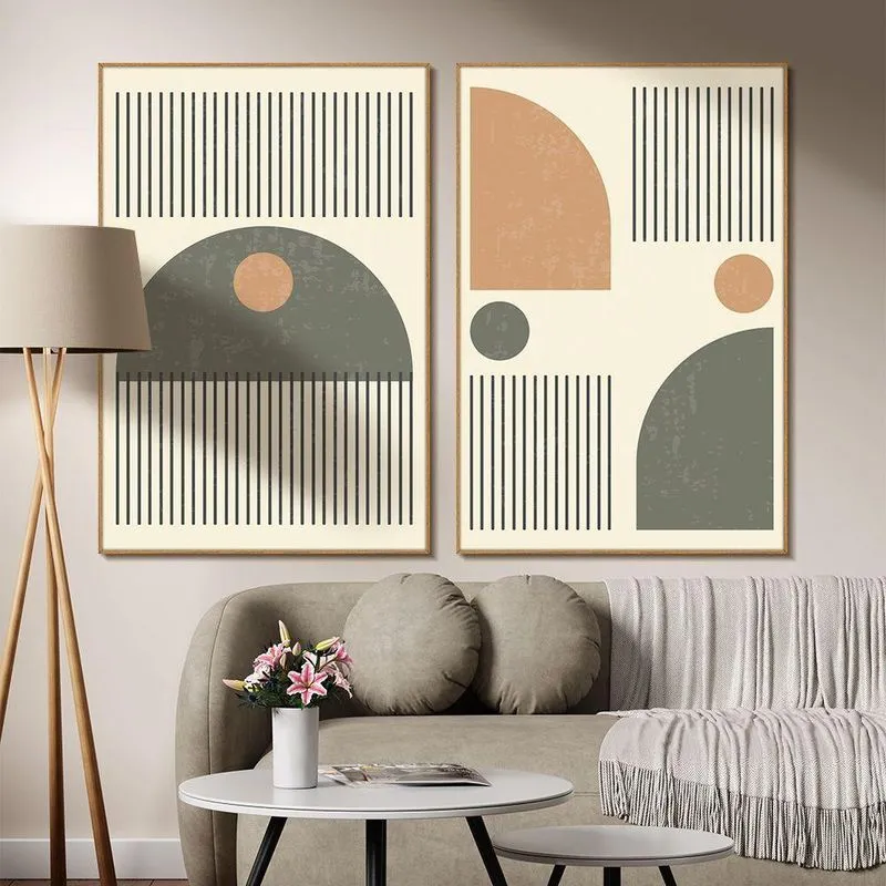 Quadro Decorativo Formas Geométricas E Linhas Retangular Com Moldura Madeira Maciça Freijo Shd