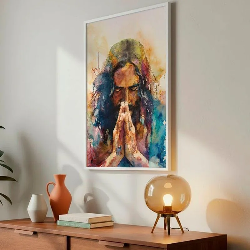 Quadro Decorativo A Prece De Cristo Retangular 60x90cm Em Mdf Com Moldura De Madeira Maciça Soleil