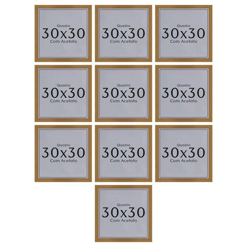 Kit 10 Quadros 30x30 com Acetato e Fundo MDF em Madeira Maciça Freijó