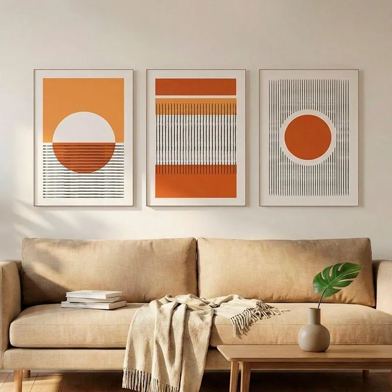 Quadro Decorativo Círculos Linhas Boho Retangular Com Madeira Maciça Parafuso Amadeirado SHD Soleil