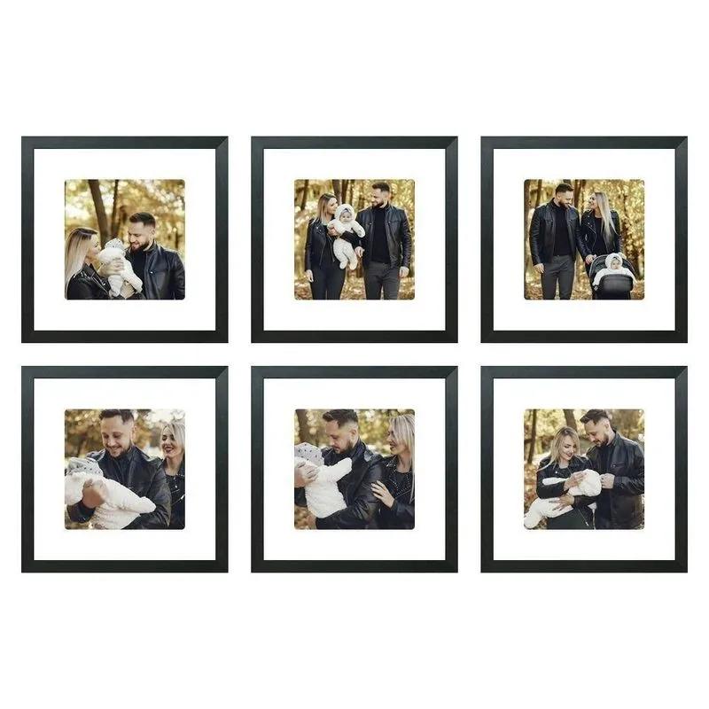 Kit Quadro Porta Retrato 30x30 Com Paspatur Branco Moldura Preta 6