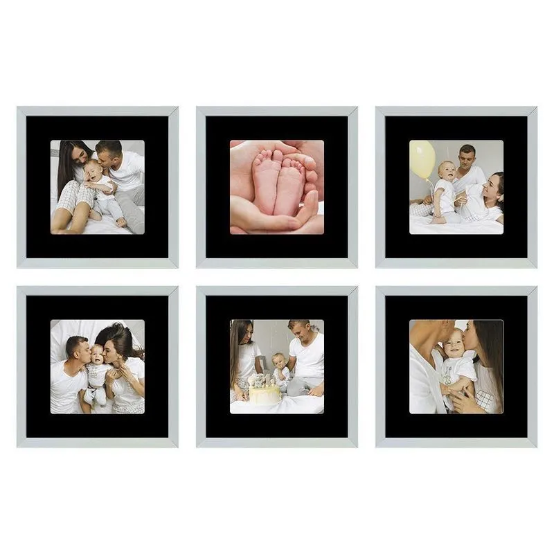 Kit Quadro Porta Retrato 30x30 Paspatur Preto Moldura Branca 6 Unidades