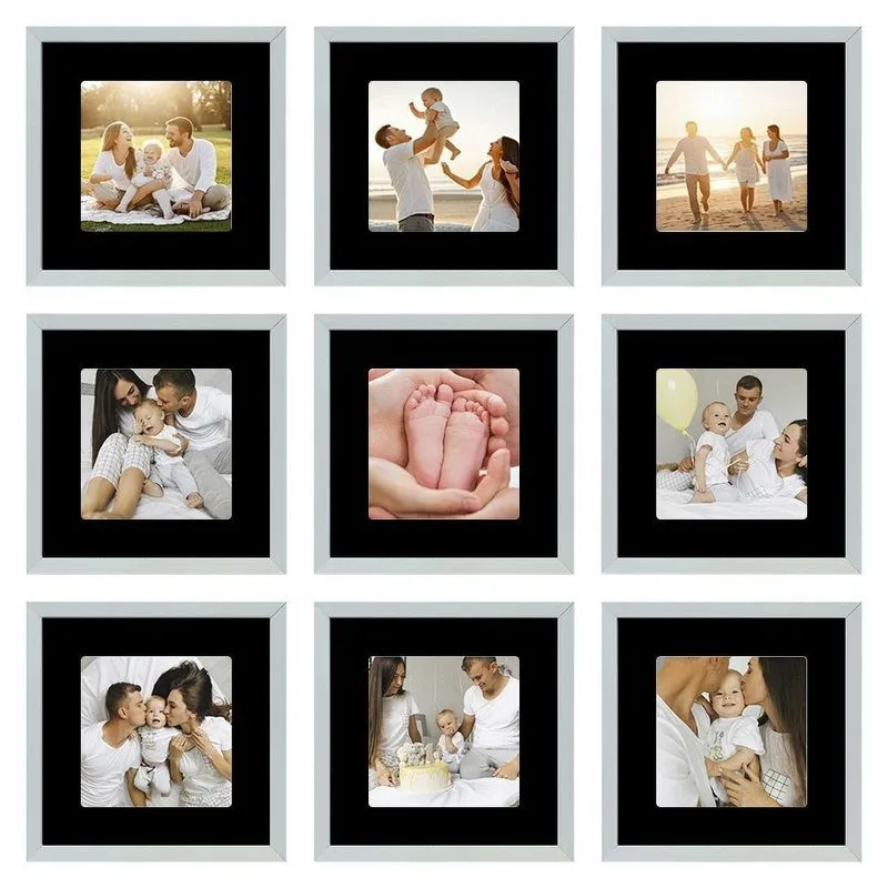 Kit Quadro Porta Retrato 30x30 Com Paspatur Preto 9 Unidades